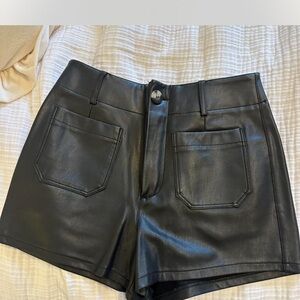 Anthropologie Black Faux Leather High Waist Shorts